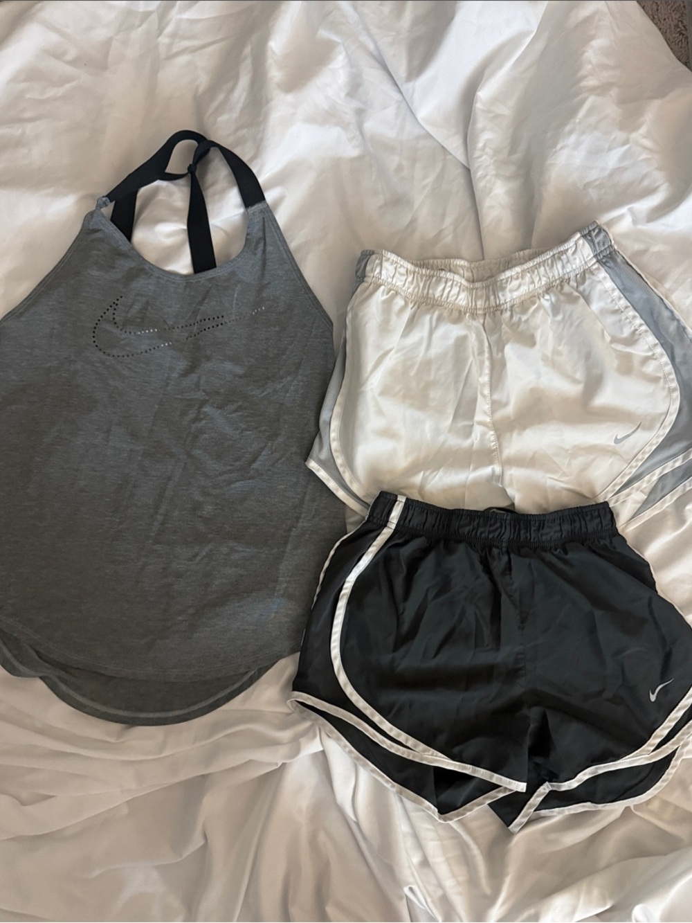 Nike Gray Tank with White and Black Running Shorts Trio